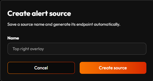 Creating a new alert source — just a name, the endpoint is generated for you