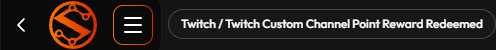 The top-left corner of the Flow Builder: back arrow, StreamWizard logo, hamburger menu, and the event pill