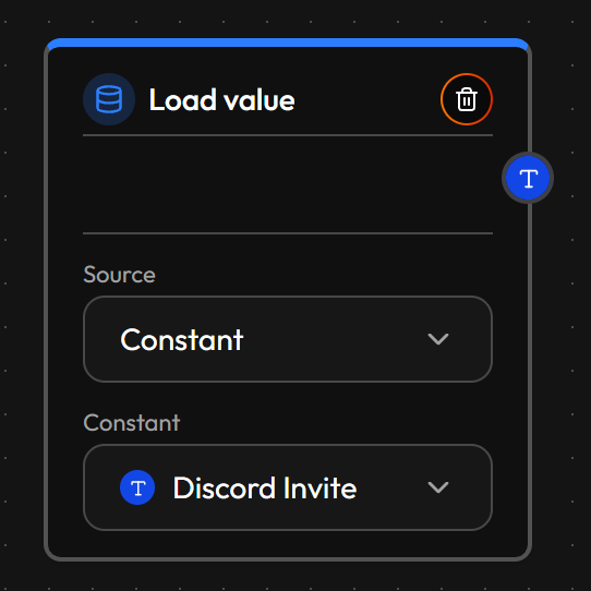 A Load value node with Source set to Constant and the Discord Invite constant picked